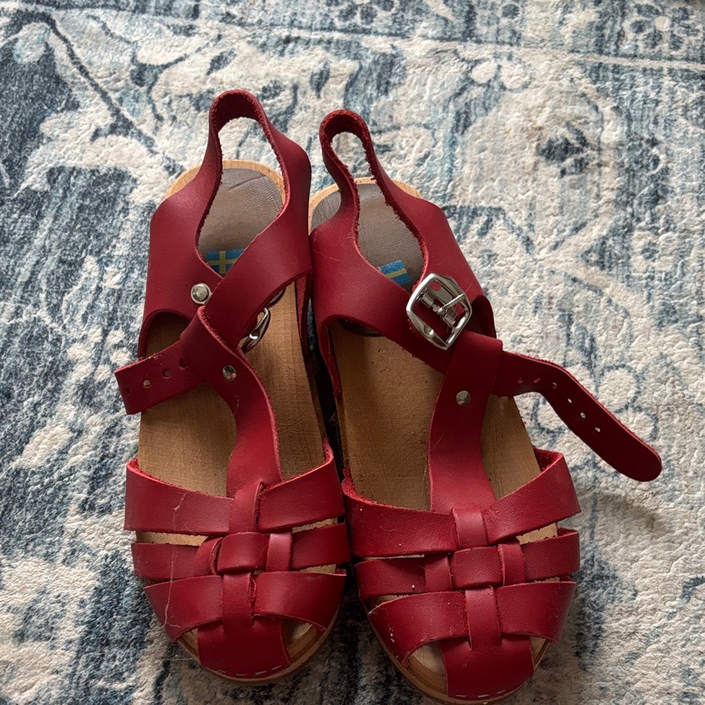 MIA Red Leather Mules